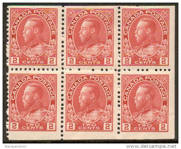 Canada #106a Mint Hinged 5c King George V Booklet Pane Of 6 From 1911 - Volledige Velletjes