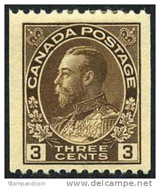Canada #134 XF Mint Hinged 3c Brown George V Coil From 1921 - Roulettes