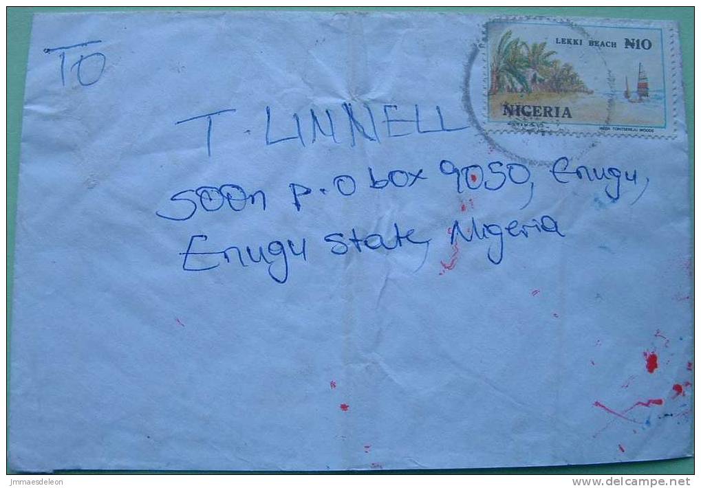 Nigeria 1999 Cover Used Locally Lekki Beach - Boat Lake Palm Tree Tourism - Nigeria (1961-...)