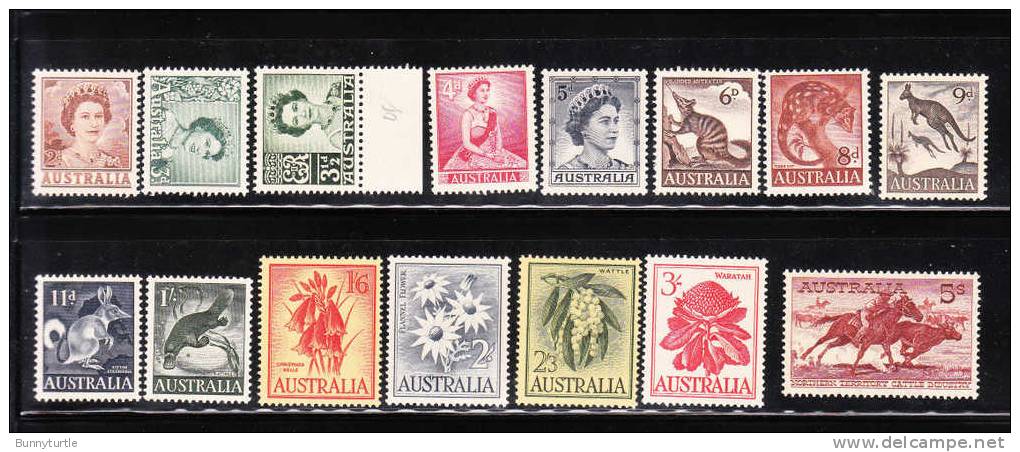 Australia 1959-64 QE Flowers Animals Def Mint - Mint Stamps