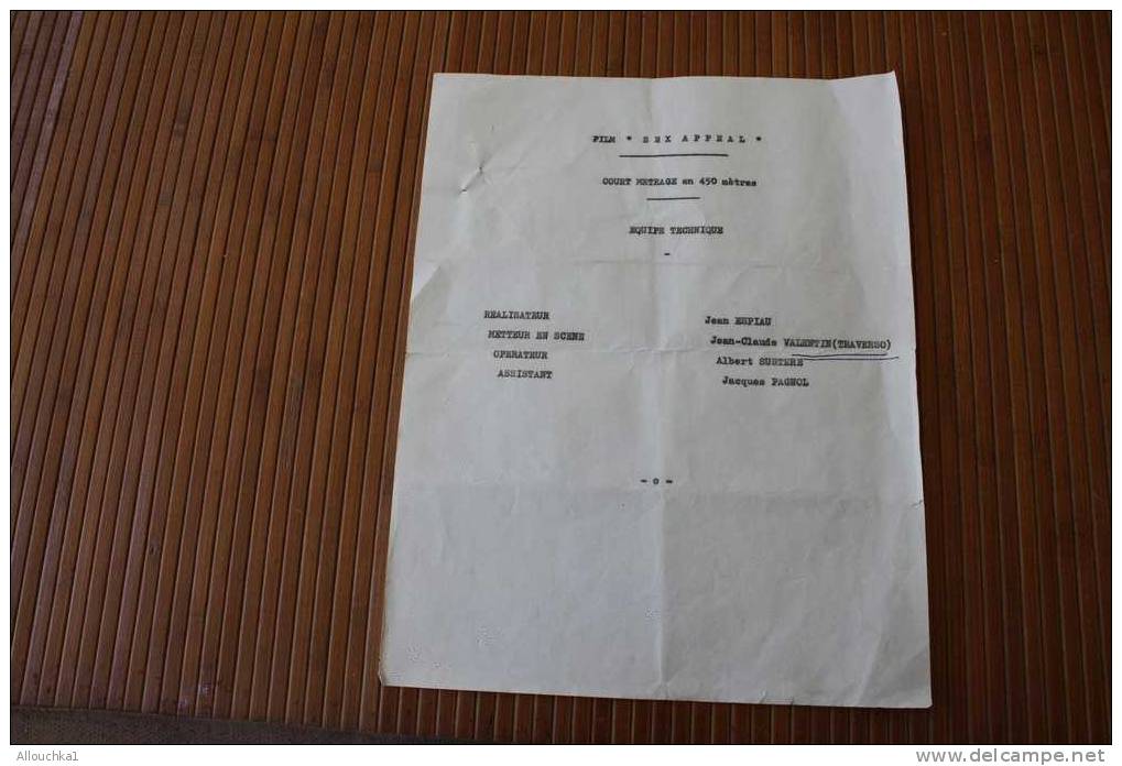 CINÉMA DOC UNIQUE & RARE SCENARIO ORIGINAL & DIVERS DOCS DU FILM Osé "SEX APPEAL" PAIE ACTEURS & REALISATEURS PRODUCTEUR - Other & Unclassified