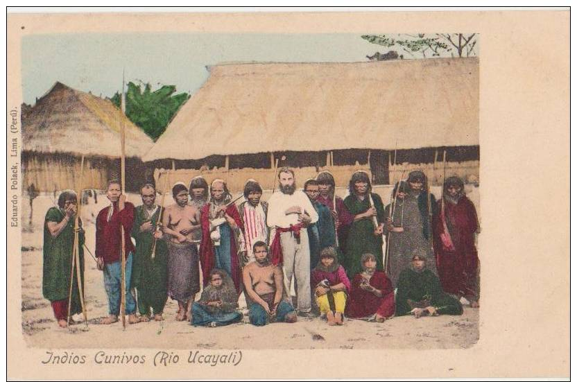 CPA PEROU PERU Indios Cunivos Rio Ucayali Ed Polack Carte Colorisée 1904 - Pérou