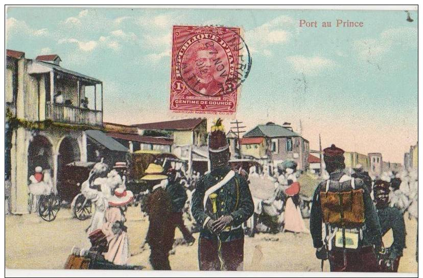 CPA HAÏTI PORT AU PRINCE Animation De Reu Soldats Militaires Carte Colorisée 1912 - Haiti