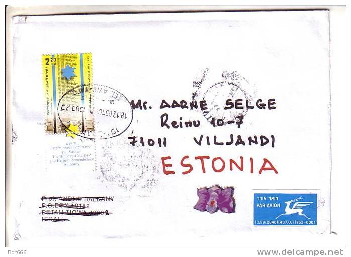 GOOD ISRAEL Postal Cover To ESTONIA 2003 - Good Stamped: Holocaust - Lettres & Documents