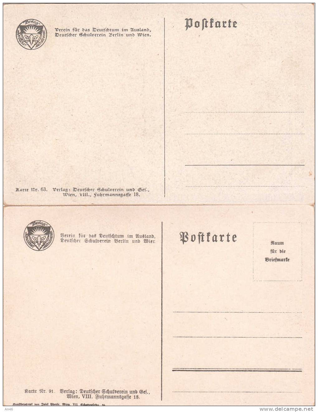 Deutscher Schul Verein 1880-SERIE_LOTTO DI N°2 Cartoline Postali N°63-91-AMORE E MUSICA -originali D'epoca 100% - Music