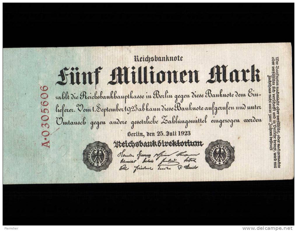 TRES TRES BEAU BILLET DE 5 MILLION DE MARK DATE DU 25.07.1923 - 5 Millionen Mark