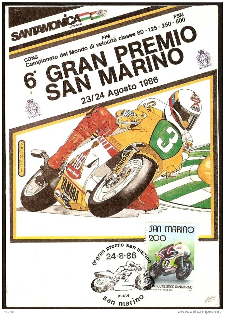 MOTO - SAN MARINO 1986 - 6° GRAN PREMIO DI SAN MARINO - CARTOLINA UFFICIALE - Motorräder