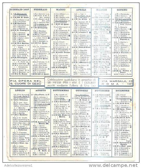 52221)calendario Pia Opera Del Sacro Cuore Di Gesù - Anno 1937 - Small : 1941-60