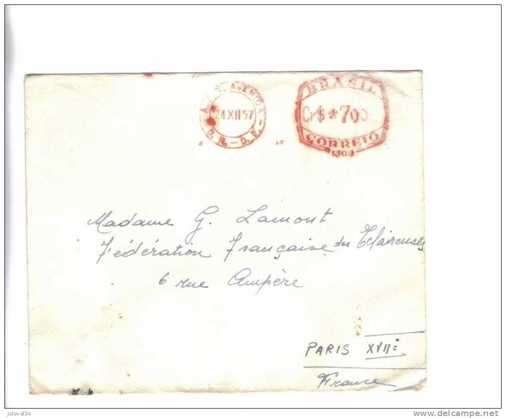 Lettre - BRESIL -  EMA - Affranchissement Machine à Affranchir - 24/12/1957 - Cartas & Documentos