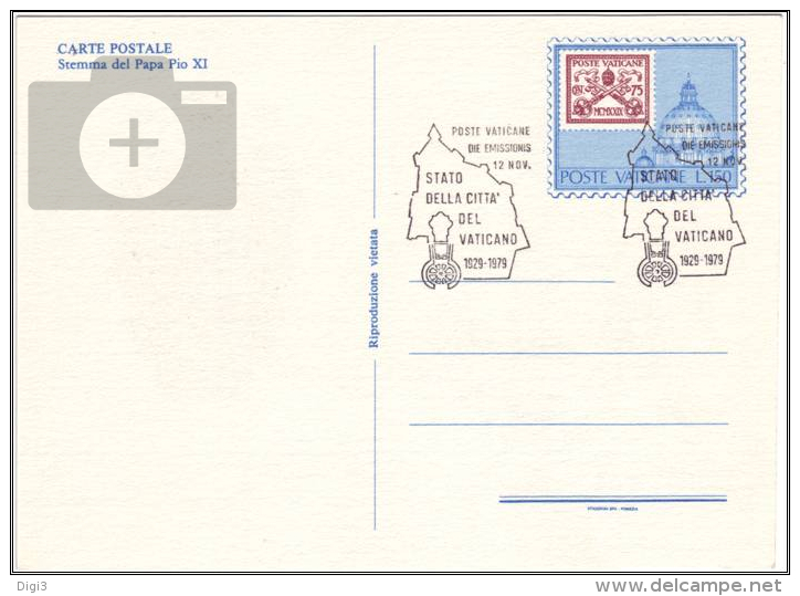 Vaticano - 1979 - Cartoline Postali, 50 Anni Del Vaticano, L. 150 Blu E Rosso - FDC - Stamp-on-Stamp - Francobolli Su Francobolli