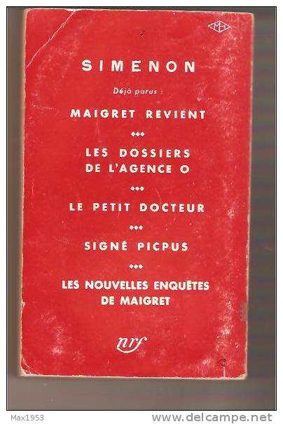 SIMENON - LES NOUVELLES ENQUÊTES DE MAIGRET - Librairie Gallimard NRF, 1957 - Simenon