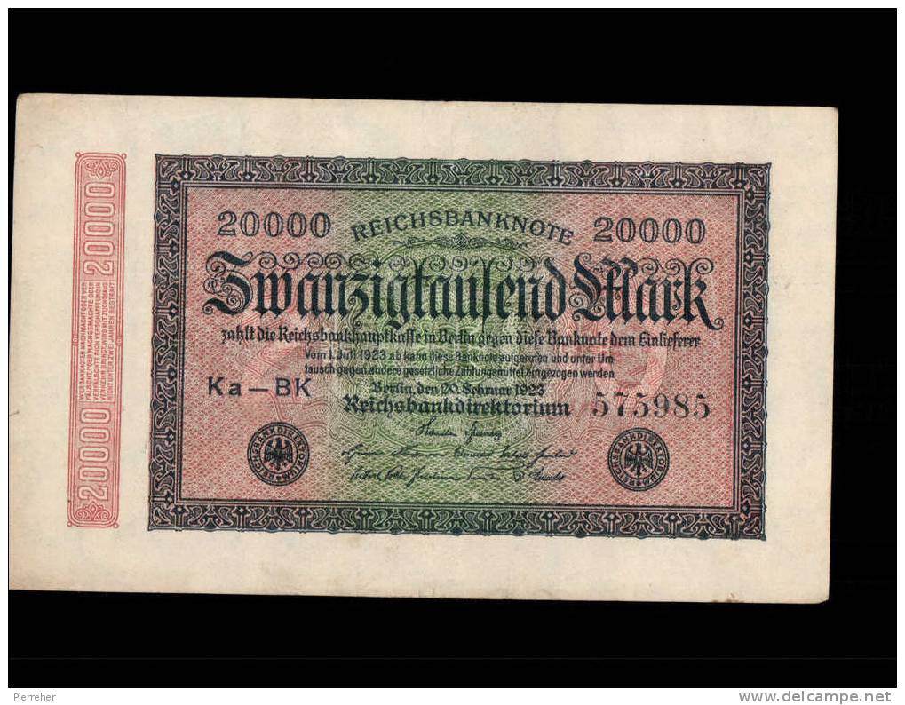 TRES TRES BEAU BILLET DE 20 MILLE  MARK DATE DU 20.02.1923 - 20000 Mark