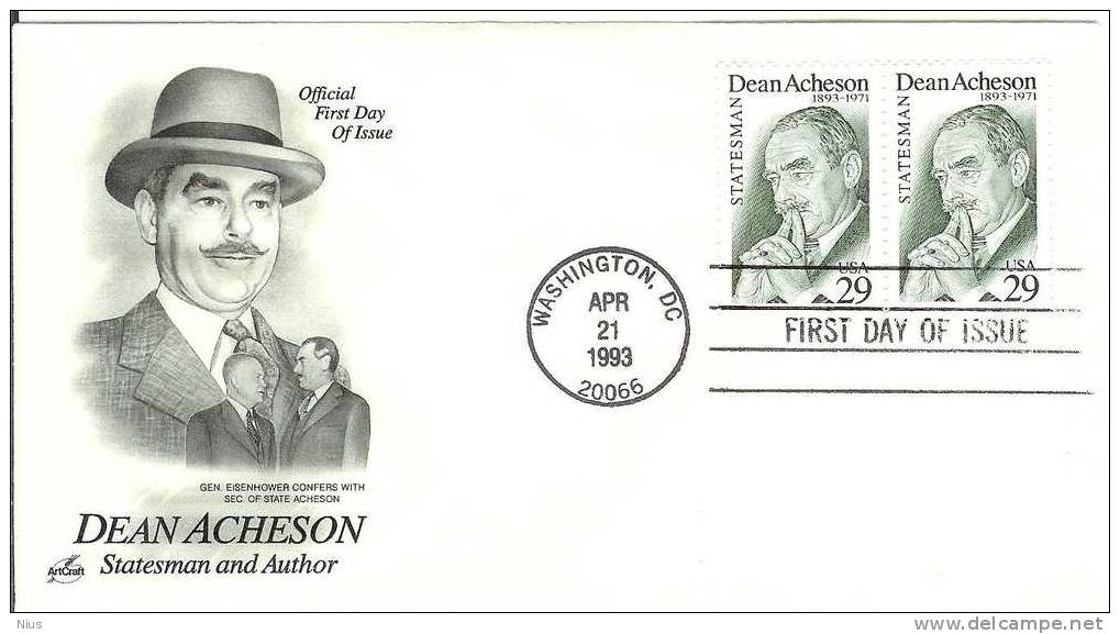 USA United States 1993 FDC Dean Acheson, Statesman Author Writer, Canceled In Washington - 1991-2000