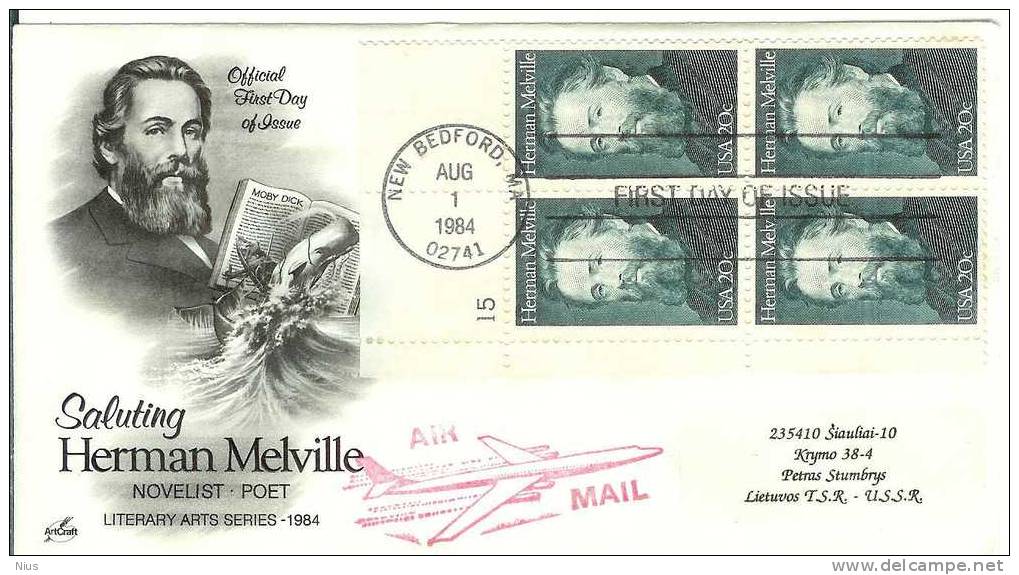 USA United States FDC 1984 Herman Melville, Author Writer Poet Novelist, Canceled In New Bedford - 1981-1990