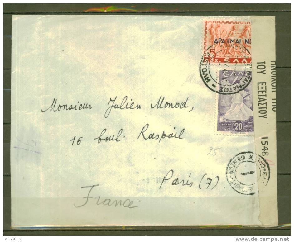 GRECE 1945 N° 506 & 512 Obl. S./lettre Entiére Censurée Pour Paris - Ganzsachen