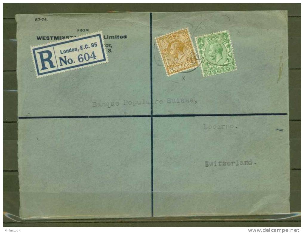 GRANDE BRETAGNE 1928 N° Usages Courants Lettre Entiére Recommandée Pour La Suisse - Briefe U. Dokumente