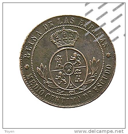 Espagne - 1/2 Centimo - 1867 OM - Star7 - Cuivre - TB - Paesi Bassi Spagnoli