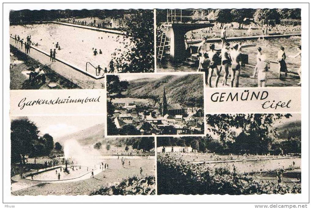 D1353   GEMÜND :  Gruss Aus Gartenschwimmbad ( 5-picture Postcard) - Schleiden