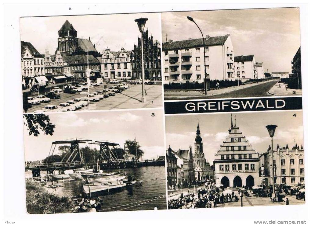 D1355   GREIFSWALD:  Gruss Aus (4-picture Postcard) - Greifswald