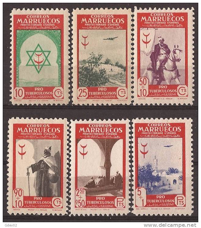 MA291-L4094TAM.Maroc.Maro Cco.MARRUECOS ESPAÑOL.Pro  Tuberculosos.1948 (Ed 291/6**) Sin Charnela LUJO - Moschee E Sinagoghe