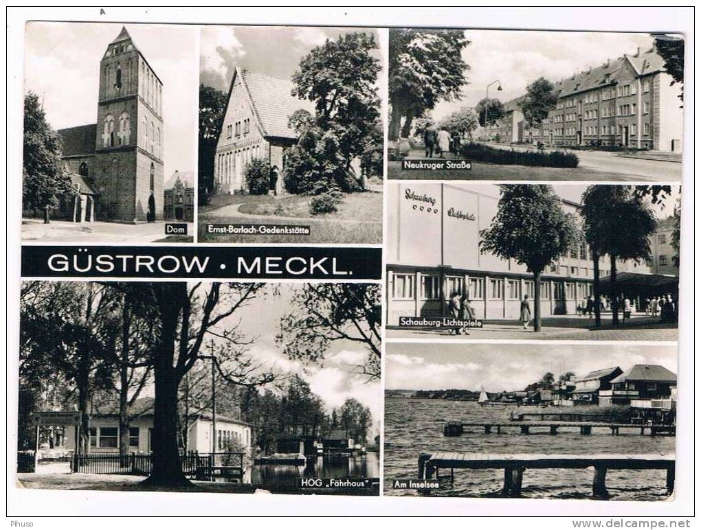 D1358   GÜSTROW :  Gruss Aus (6-picture Postcard) - Güstrow