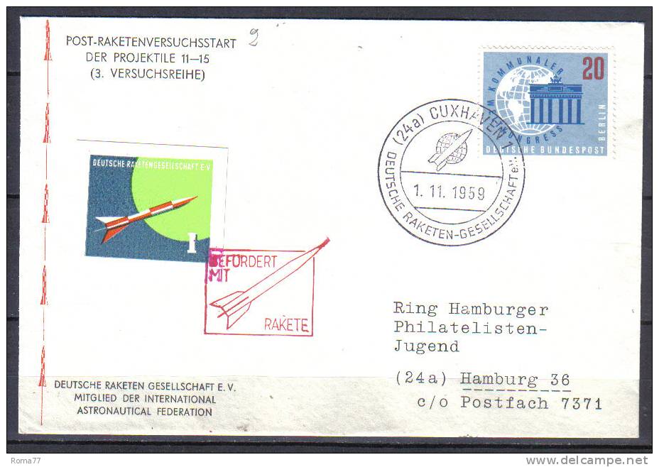 TR2 - POSTA RAZZO ROCKET POST : GERMANIA BERLINO  1.11.59 - Storia Postale