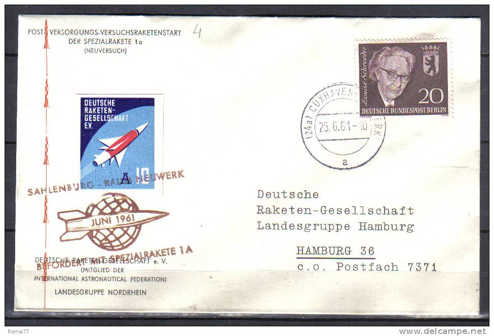 TR4 - POSTA RAZZO ROCKET POST : GERMANIA BERLINO  25.6.61 - Covers & Documents