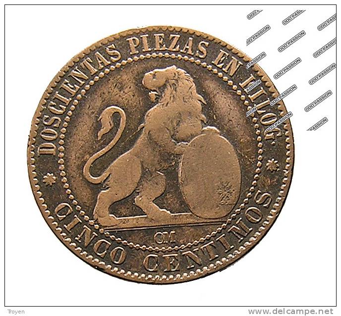 Espagne - 5 Centimos - 1870 - Cuivre - TB - Spanish Netherlands