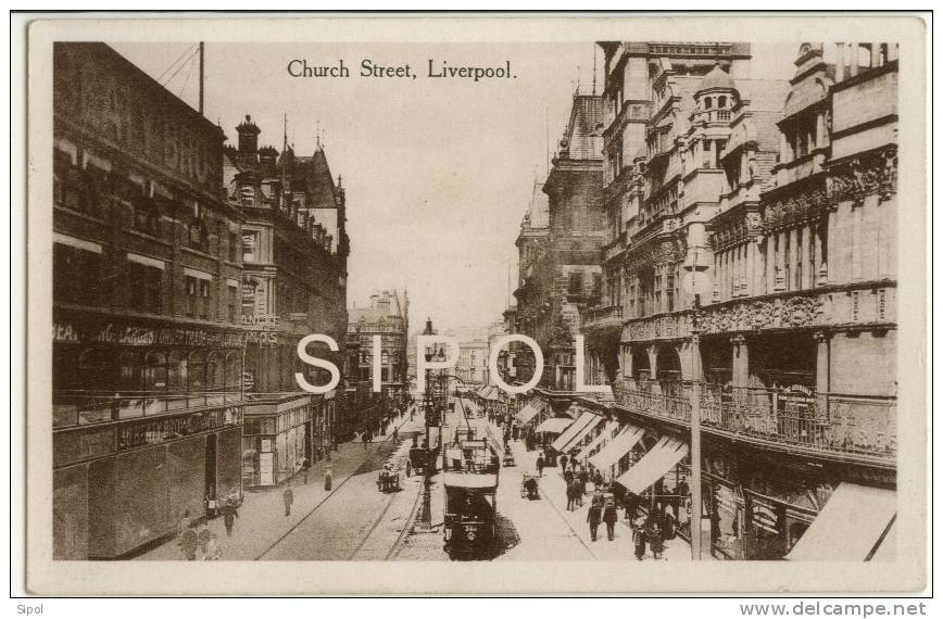 Church Street Liverpool - Carte Mate Sépia Non Voyagé TBE Années 1935? Animée ,magasins Et Tramway - Liverpool
