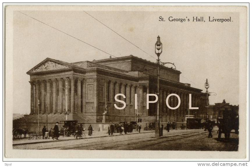 St George S Hall Liverpool  Animée + Voture Ancienne +reverbère  Non Voyagé 1935 Env , Sépia, Mate - Liverpool