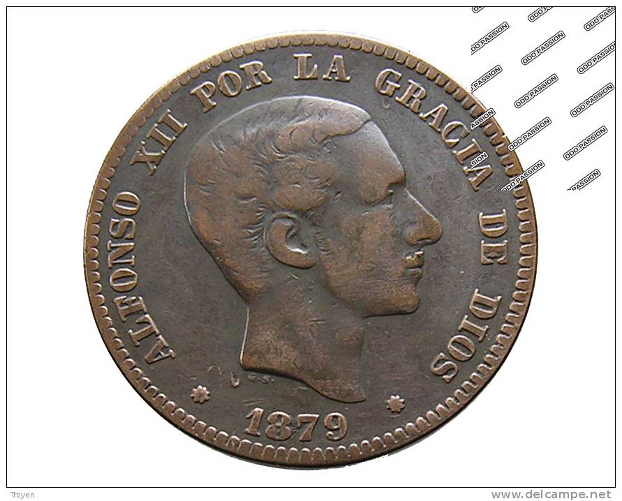 Espagne - 10 Centimos - 1879 -  Bronze - TB - Pays Bas Espagnols