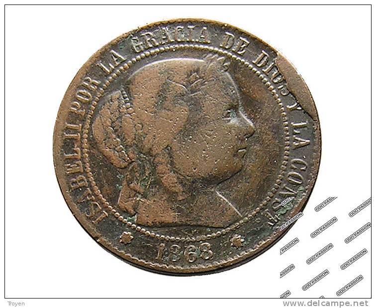 Espagne - 2 1/2 Cent. D'Escudos - 1868 - Cuivre - TB - Pays Bas Espagnols