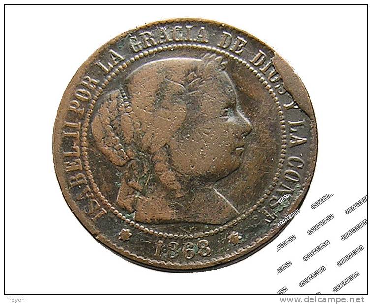 Espagne - 2 1/2 Cent. D'Escudos - 1868 - Cuivre - TB - Spanische Niederlande