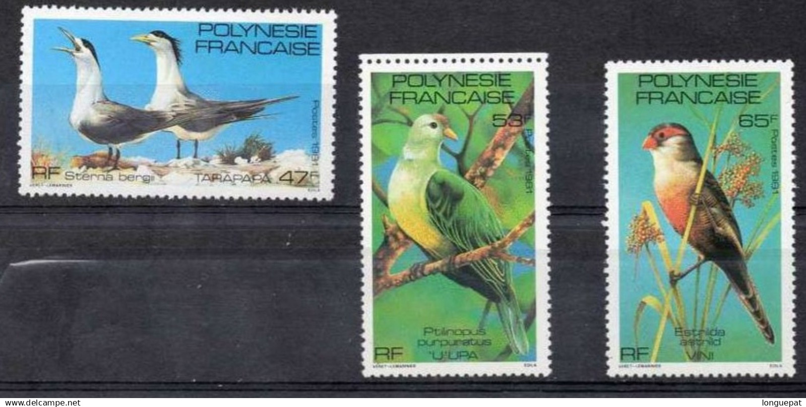 POLYNESIE Française :   Oiseaux : Sterna Bergii (Sterne Huppée), Ptilinopus Purpuratus (Ptilope Des Touamotou), Estrilda - Ongebruikt