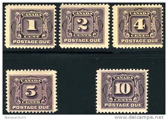 Canada J1-5 Mint Hinged Postage Dues From 1906-28 - Segnatasse