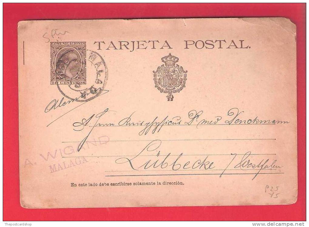 CPA MALAGA  HISTORIA POSTAL CON LLEGADA LUBBECKE  1893 POSTMARK  DOS SIMPLE ESPANA SPAIN ESPAGNE - Malaga