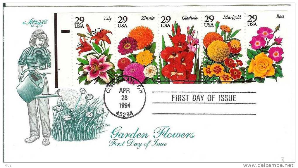 USA 1994 FDC Flora Flower Flowers Roses Lilt Gladiola Marigold Rose Zinnia - 1991-2000