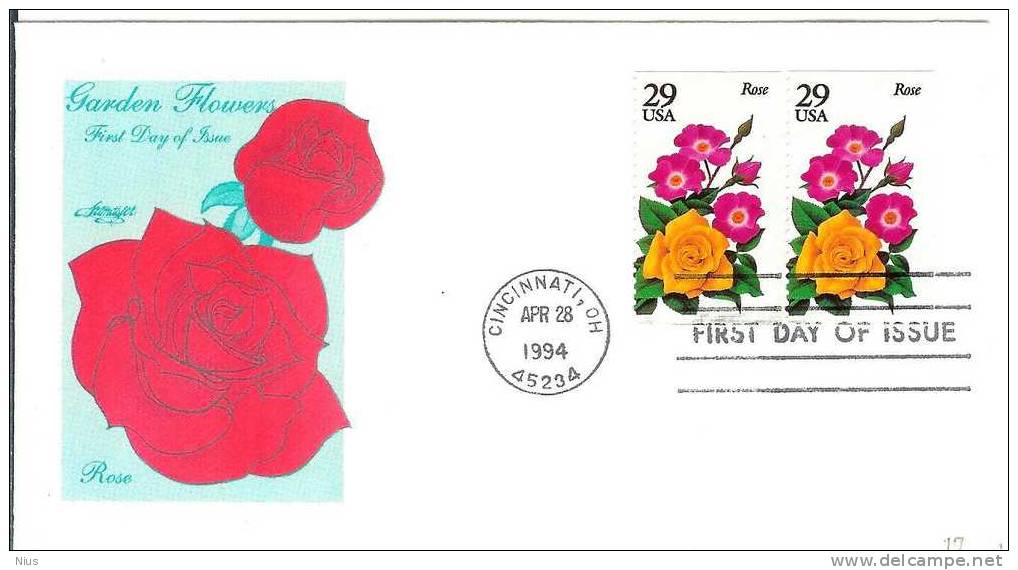 USA 1994 FDC Flora Flower Flowers Rose Roses - 1991-2000