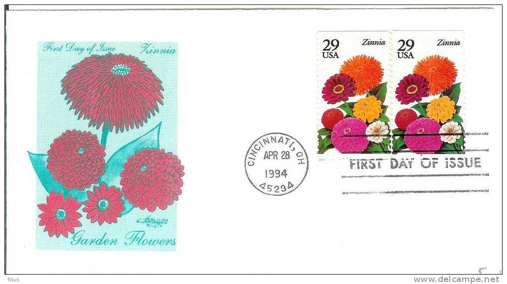 USA 1994 FDC Flora Flower Flowers Zinnia - 1991-2000
