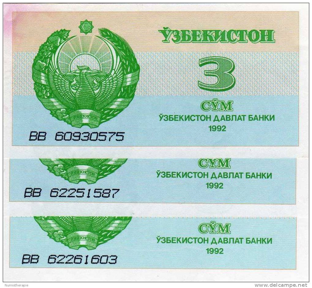 Ouzbékistan Uzbekistan : 3 Cym (3 Sum) 1992 : UNC - Uzbekistán