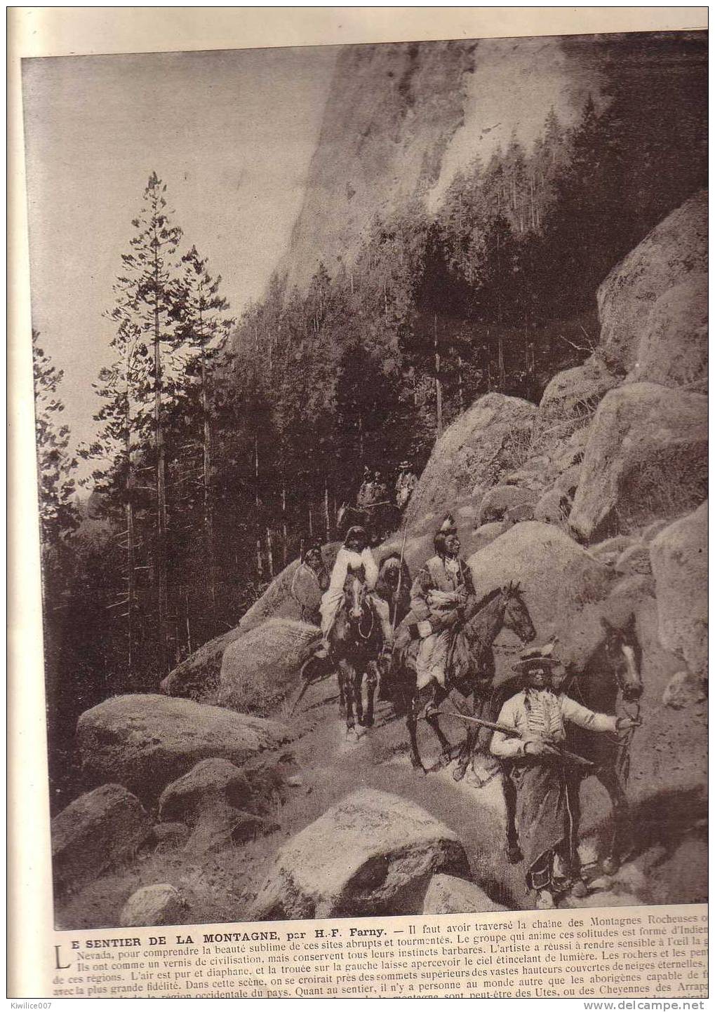 Gravure G21 LE SENTIER DE LA MONTAGNE Indiens  Du  Nevada  Par  H F FARNY  +  Le Gardien Fidèle  Chien  Par A RAUDNITZ - Estampes & Gravures