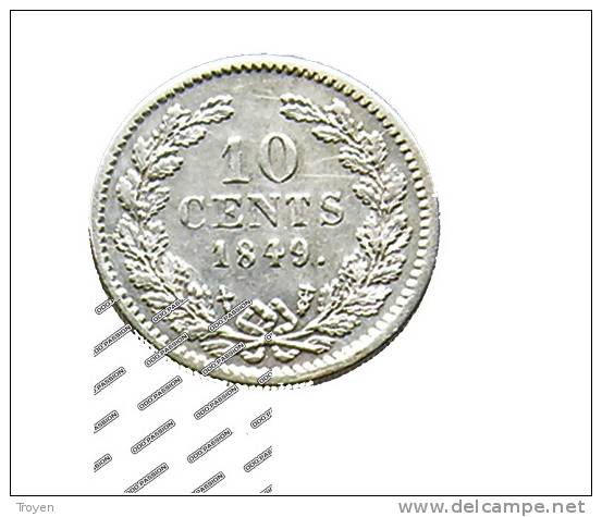 Pays-Bas - Hollande - 10 Cents - 1849 - Tête à Gauche - Argent - TTB - 1840-1849: Willem II