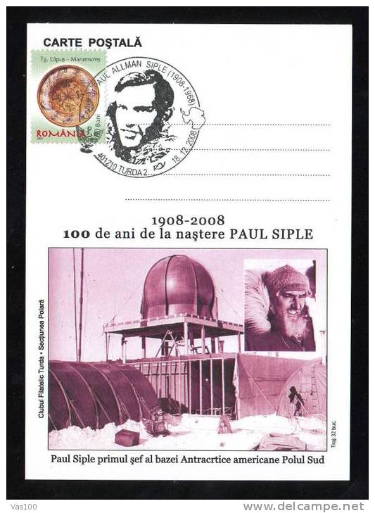 SOUTH POLE BASE ANTARCTIC AMERICAN,PAUL SIPLE,EXPLORER 2008 POSTCARD ROMANIA. - Research Stations