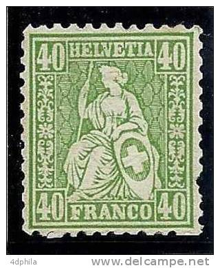 Helvétie Assise 40 Cts Non Oblitérée (*) N° Z34b (SBK 2200 CHF) Avec Attestation - Unused Stamps