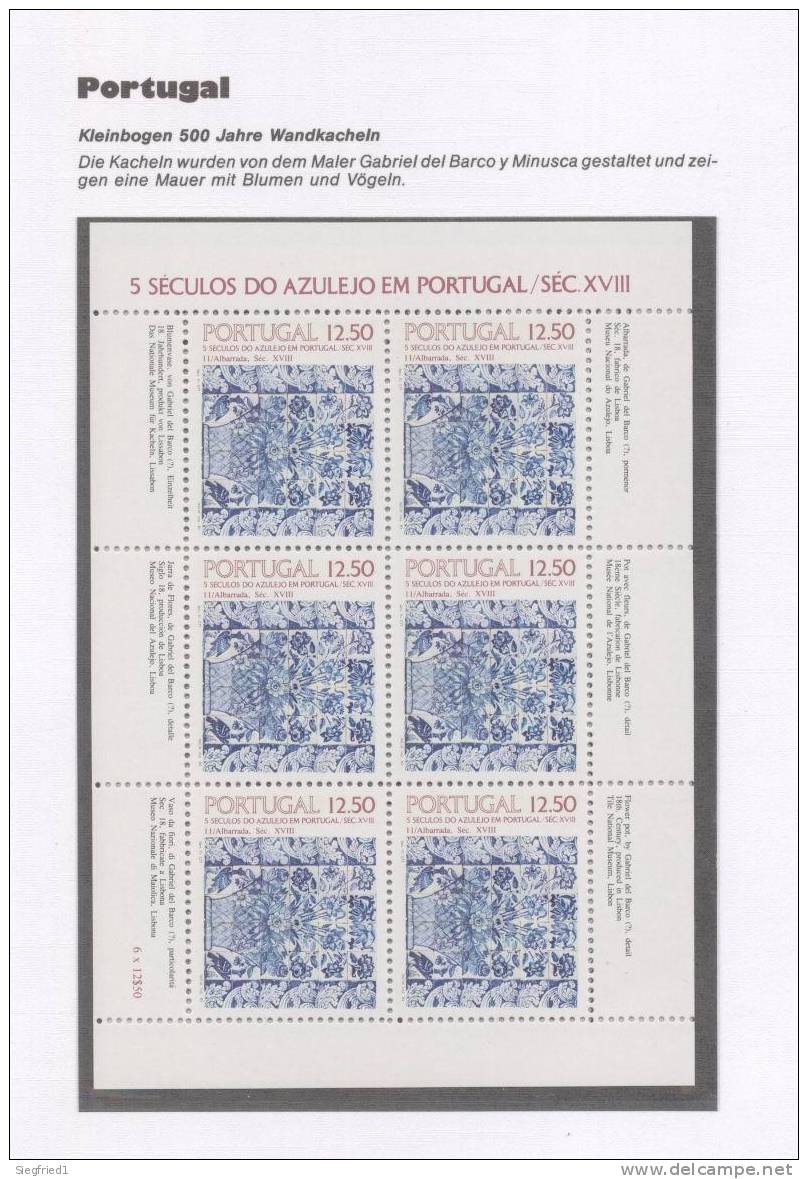 Portugal ** 1611 Kleinbogen Azulejos - Neufs
