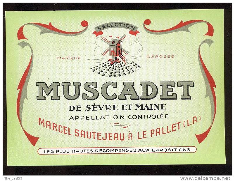 Etiquette De Vin Muscadet De Sèvre Et Maine  -  M. Sautejeau  Le Pallet  (44)  -  Moulin à Vent - Windmolens