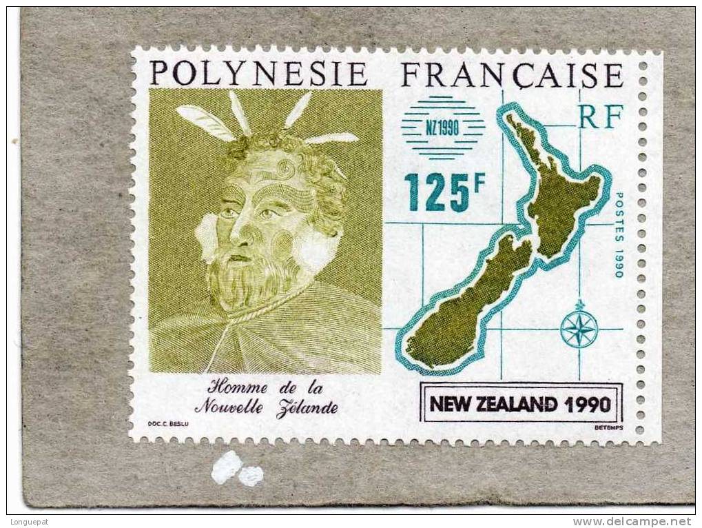 POLYNESIE Française : "Nouvelle-Zélande 1990" Expo Philatélique-  Maori, Carte, Logo - Unused Stamps