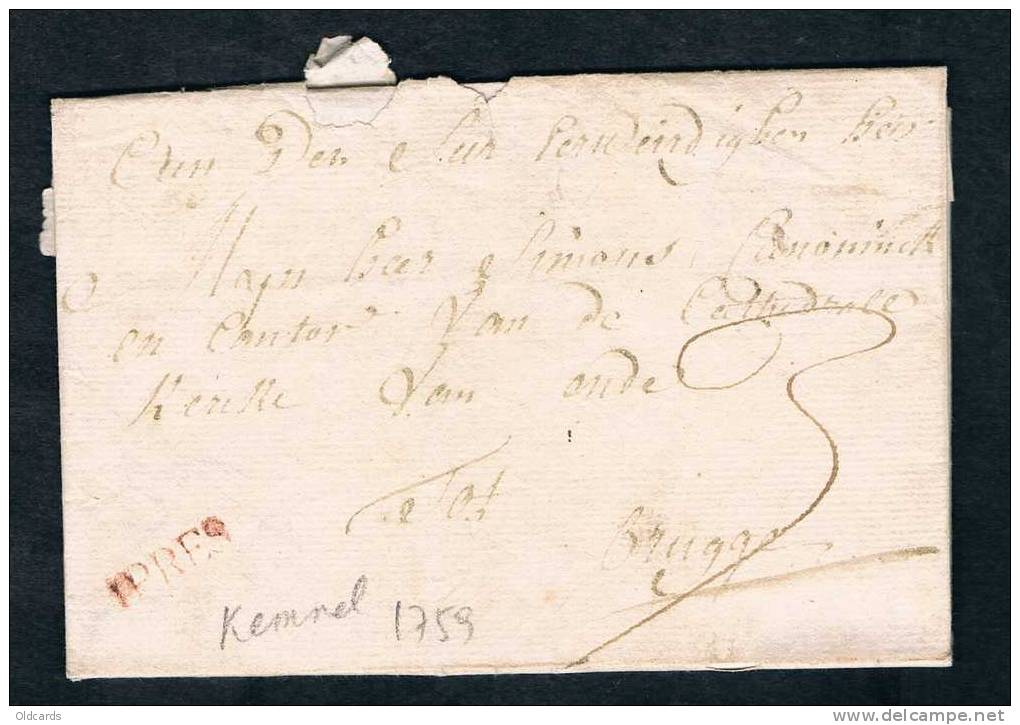 Belgique Précurseur 1759 Lettre Datée De Kemel Avec Marque "YPRES" - 1714-1794 (Paises Bajos Austriacos)