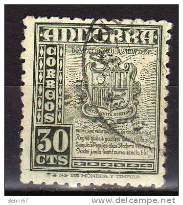 ANDORRE ESPAGNOL 1948 Armoirie Andorra  Yv 45 Obl - Used Stamps