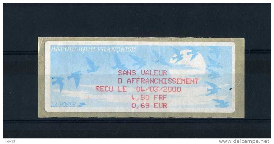 - FRANCE . VIGNETTE D'AFFRANCHISSEMENT OISEAUX DE 2000 - 1990 Type « Oiseaux De Jubert »